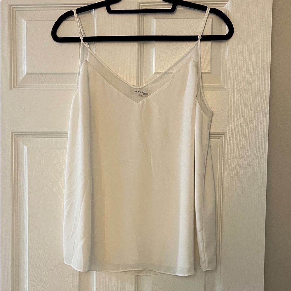 Babaton White V-Neck Silk-Effect Cami